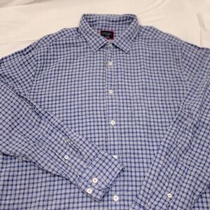 Men Untuckit Pugliese Blue Gray Mini Plaid Lined Long Sleeve Button Shirt XL